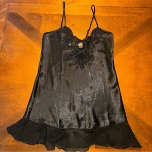The Lingerie Collection Black Satin and Sheer Panel Chemise Night Gown Small